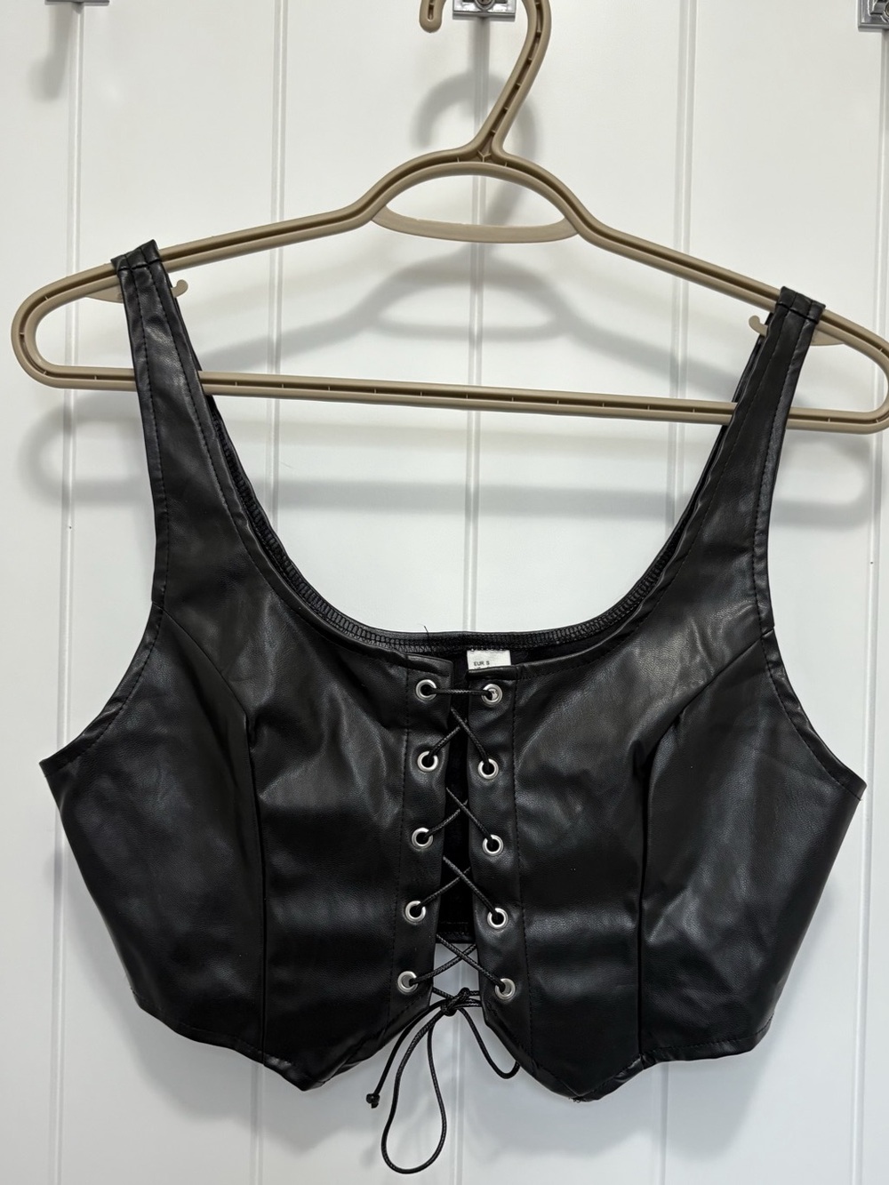 Black Lace-Up Crop Top